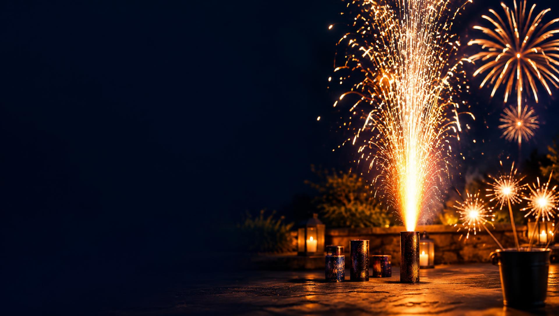 Golden fountain fireworks in a controlled outdoor setting