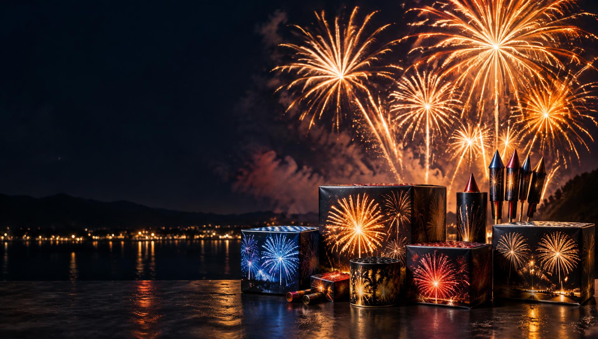 Colourful fireworks illuminating a dark night sky